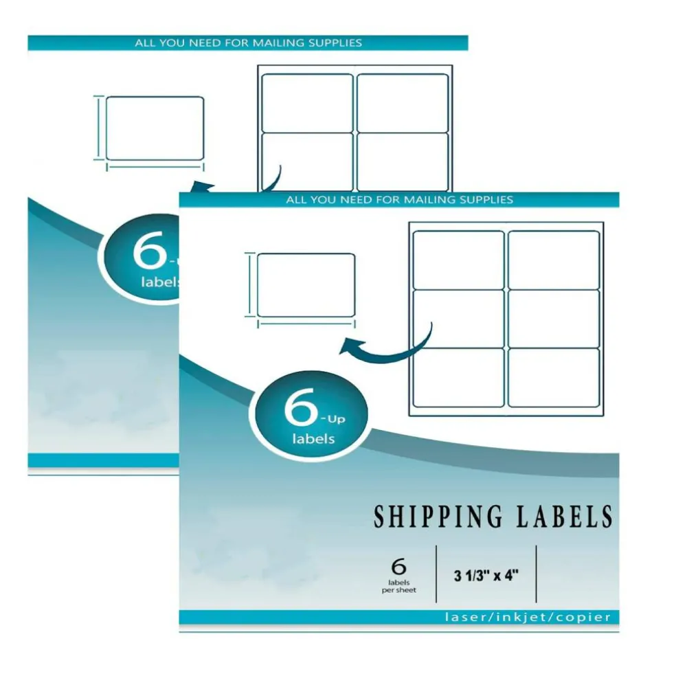 400 Count White 6 Up Shipping Labels 3 1/3" x 4" Self Adhesive