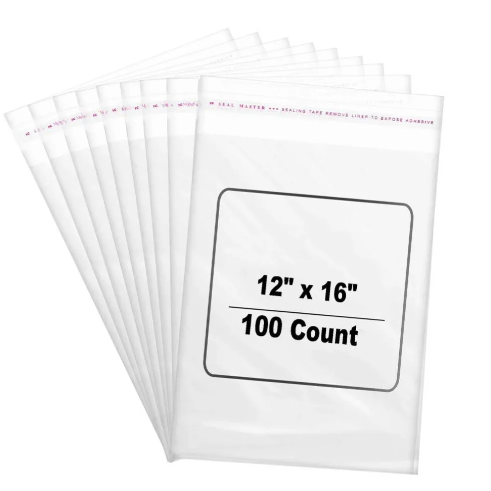 100 Count 12" x 16" Clear Cellophane Resealable Bags 1.2 mil