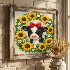Cow with Sunflower Wreath Diamond Painting Kits for Adults Beginners 5D Full Drill Round Diamond Art Kit DIY Rhinestone Gem Craft Home Wall Decor Gift 12x16 Inch