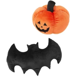 Cozy Fuzzy Jack-O’-Lantern and Bat Halloween Pillow Set – 2 Piece Plush Decorative Throw Pillows