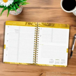 Crackled Blush | 2027 6 x 7.75 Inch 18 Months Weekly Desk Planner | Foil Stamped Cover | July 2026 - December 2027 | Plato | Planning Stationery