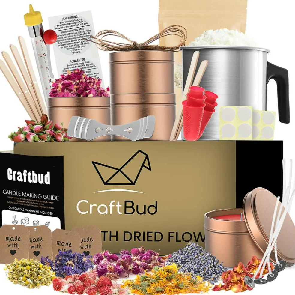 CraftBud DIY Natural Soy Candle Making Kit with Dried Flowers