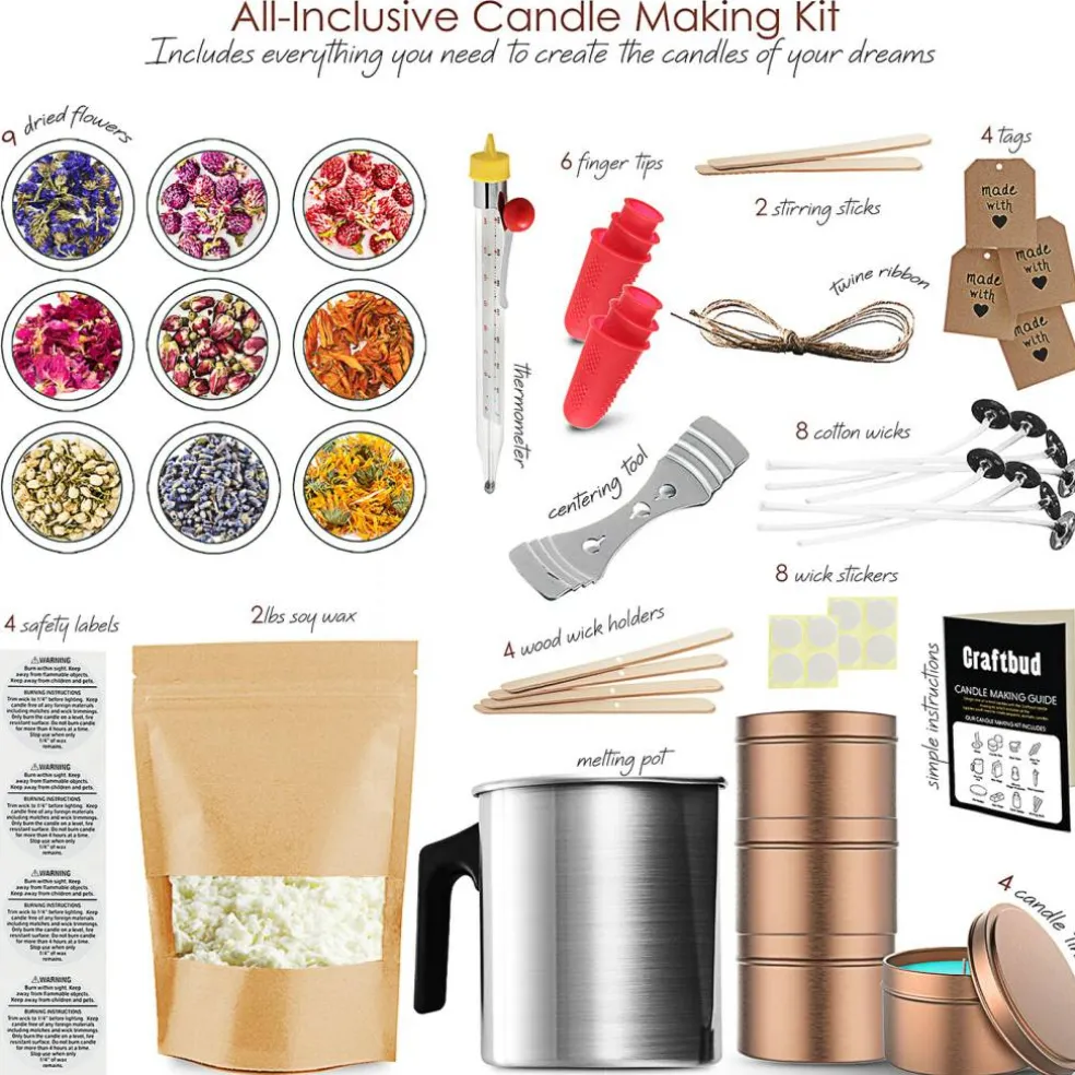 CraftBud DIY Natural Soy Candle Making Kit with Dried Flowers