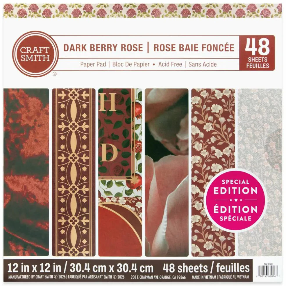 Craft Smith 12" x 12" Dark Berry Rose Paper Pad, 48 Sheets
