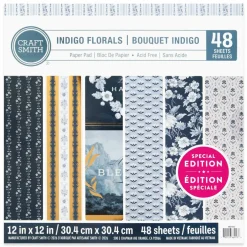 Craft Smith 12" x 12" Indigo Florals Paper Pad, 48 Sheets