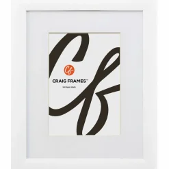 Craig Frames Contemporary White Satin Picture Frame with Mat