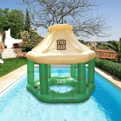 7.5' Cream and Green Tropical Inflatable Swimming Pool Floating Tiki Bar