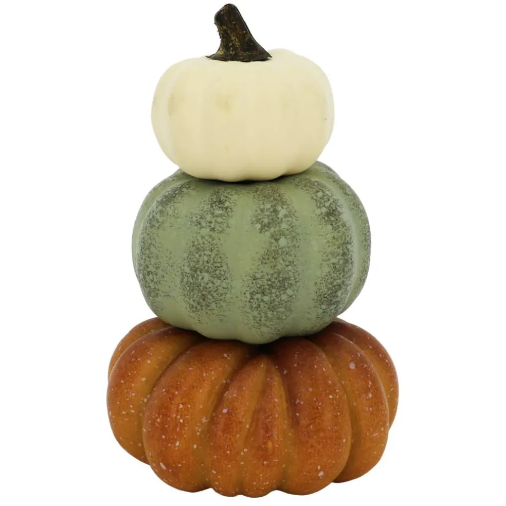 6.5" Cream, Green & Brown Stacked Decorative Pumpkins by Ashland®