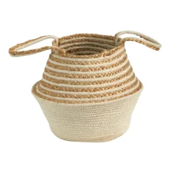 14'' Cream & Natural Cotton & Jute Boho Chic Belly Basket Planter