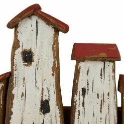 Cream Wood Handmade Distressed House 3 Hanger Wall Hook with Red Roof Accents and Hanging Rope