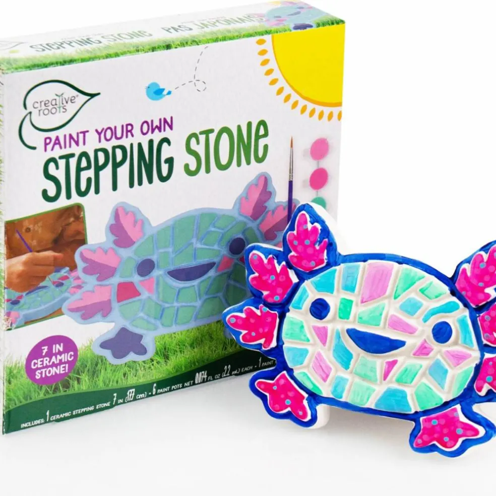 Creative Roots Axolotl Stepping Stone Kit, 7-Inch Paintable Ceramic Stepping Stone, Includes 6 Acrylic Paints, Kids Crafts, Ages 8+