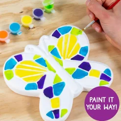 Creative Roots Mosaic Butterfly Stepping Stone Kit, Includes 7-Inch Ceramic Stepping Stone & 6 Vibrant Paints, Paint Your Own Stepping Stone, DIY Stepping Stone for Kids Ages 8+ White