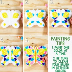 Creative Roots Mosaic Butterfly Stepping Stone Kit, Includes 7-Inch Ceramic Stepping Stone & 6 Vibrant Paints, Paint Your Own Stepping Stone, DIY Stepping Stone for Kids Ages 8+ White