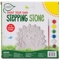 Creative Roots Mosaic Hedgehog Stepping Stone, Includes 7-Inch Ceramic Stone & 6 Vibrant Paints, DIY Garden Stepping Stone Kit for Kids Ages 6+