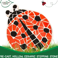Creative Roots Mosaic Ladybug Stone, Includes 7-Inch Ceramic Stepping Stone & 6 Vibrant Paints, DIY Garden Stepping Stone Kit for Kids Ages 6+