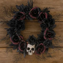 Creepy Halloween Skull Dead Roses Wreath Decoration 23.5"