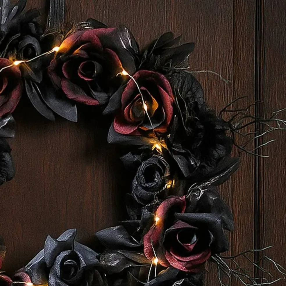 Creepy Halloween Skull Dead Roses Wreath Decoration 23.5"