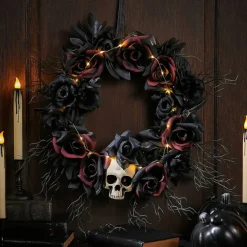 Creepy Halloween Skull Dead Roses Wreath Decoration 23.5
