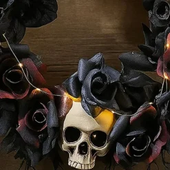 Creepy Halloween Skull Dead Roses Wreath Decoration 23.5