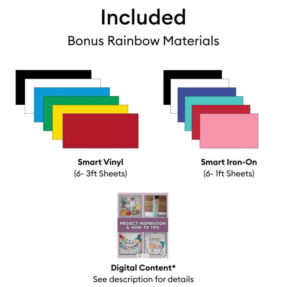 Cricut Joy 2 Essentials Bundle with Rainbow Smart Vinyl & Iron-On | Compact Cutting Machine for Labels, Cards & Personalized Gifts
