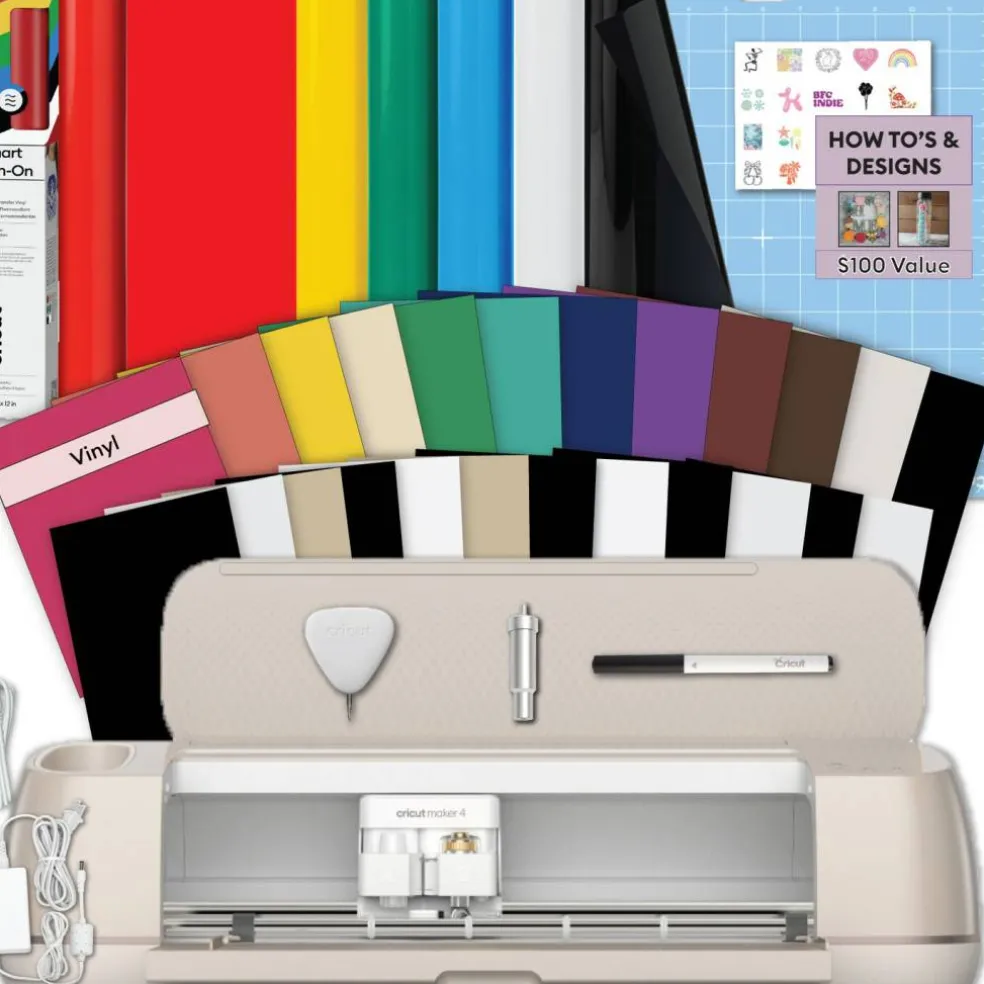 Cricut Maker 4 Machine Beginner Bundle with Rainbow Vinyl & Smart Iron-On | Cricut Starter Kit for Decals, Stickers & Custom Crafts