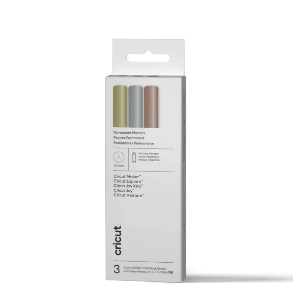 Cricut® 1.0mm Gold, Silver & Copper Permanent Metallic Marker Set + Adapter