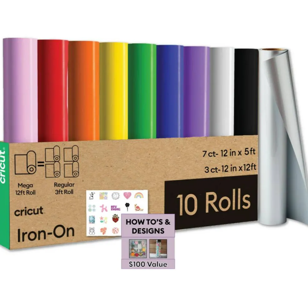 Cricut Premium Iron-On Rainbow Rolls Bundle - Bulk Multi-Colored Rainbow HTV