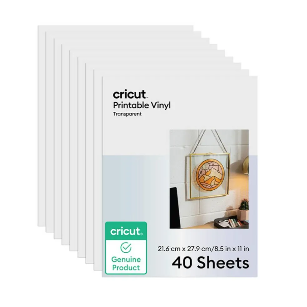 Cricut Transparent Printable Vinyl Sheets, 8.5 in x 11 in, 40 ct
