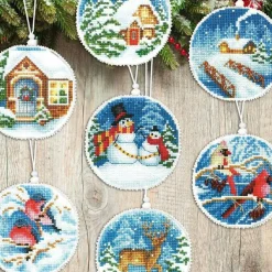 Crystal Art Christmas Tree Toy Plastic Canvas Counted Cross Stitch Kit Set Of Pictures Winter Evening