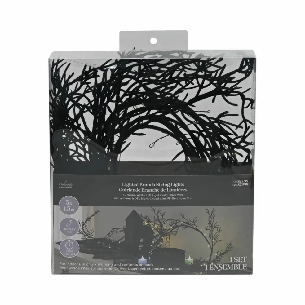 48ct. Black Flocked Branch LED String Lights by Ashland®