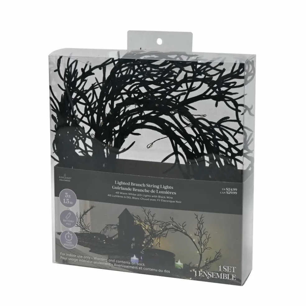 48ct. Black Flocked Branch LED String Lights by Ashland®
