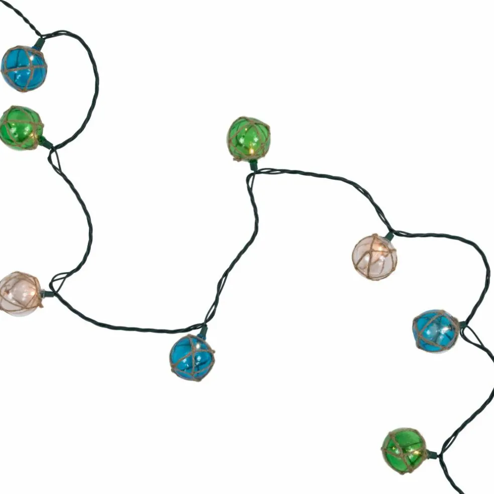 10ct. Natural Jute Wrapped Multicolor Ball String Lights with Green Wire