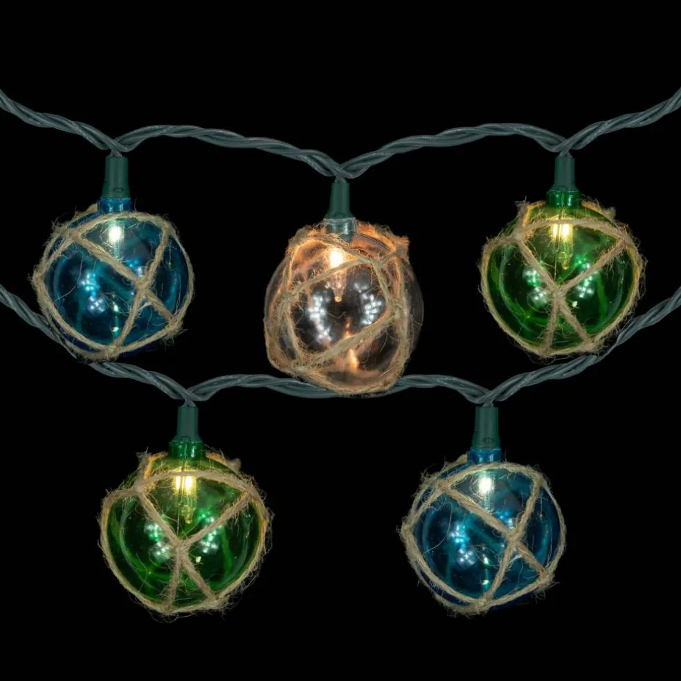 10ct. Natural Jute Wrapped Multicolor Ball String Lights with Green Wire