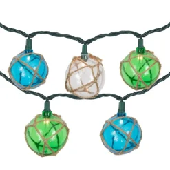 10ct. Natural Jute Wrapped Multicolor Ball String Lights with Green Wire