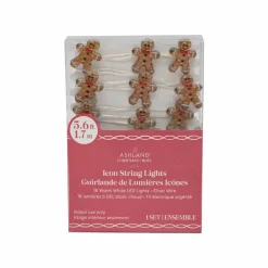 18ct. Warm White LED Gingerbread Cookie String Lights on Silver Wire by Ashland®