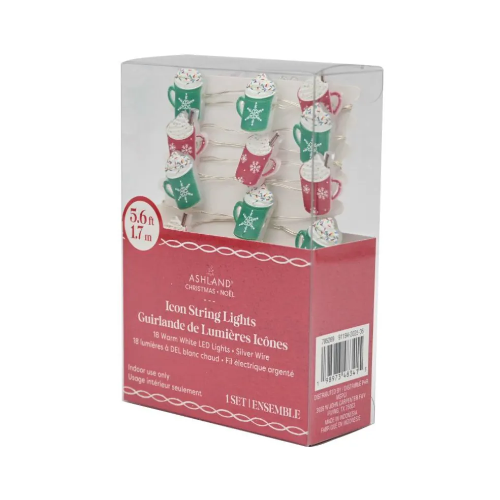 18ct. Warm White LED Hot Cocoa Snowflake Mug String Lights on Silver Wire by Ashland®