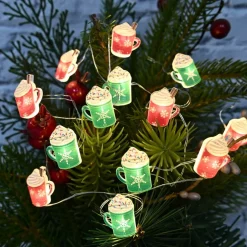 18ct. Warm White LED Hot Cocoa Snowflake Mug String Lights on Silver Wire by Ashland®