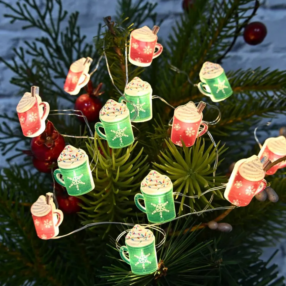 18ct. Warm White LED Hot Cocoa Snowflake Mug String Lights on Silver Wire by Ashland®