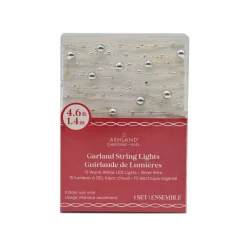 15ct. Warm White LED Metallic Silver Bead Garland String Lights on Silver Wire by Ashland®