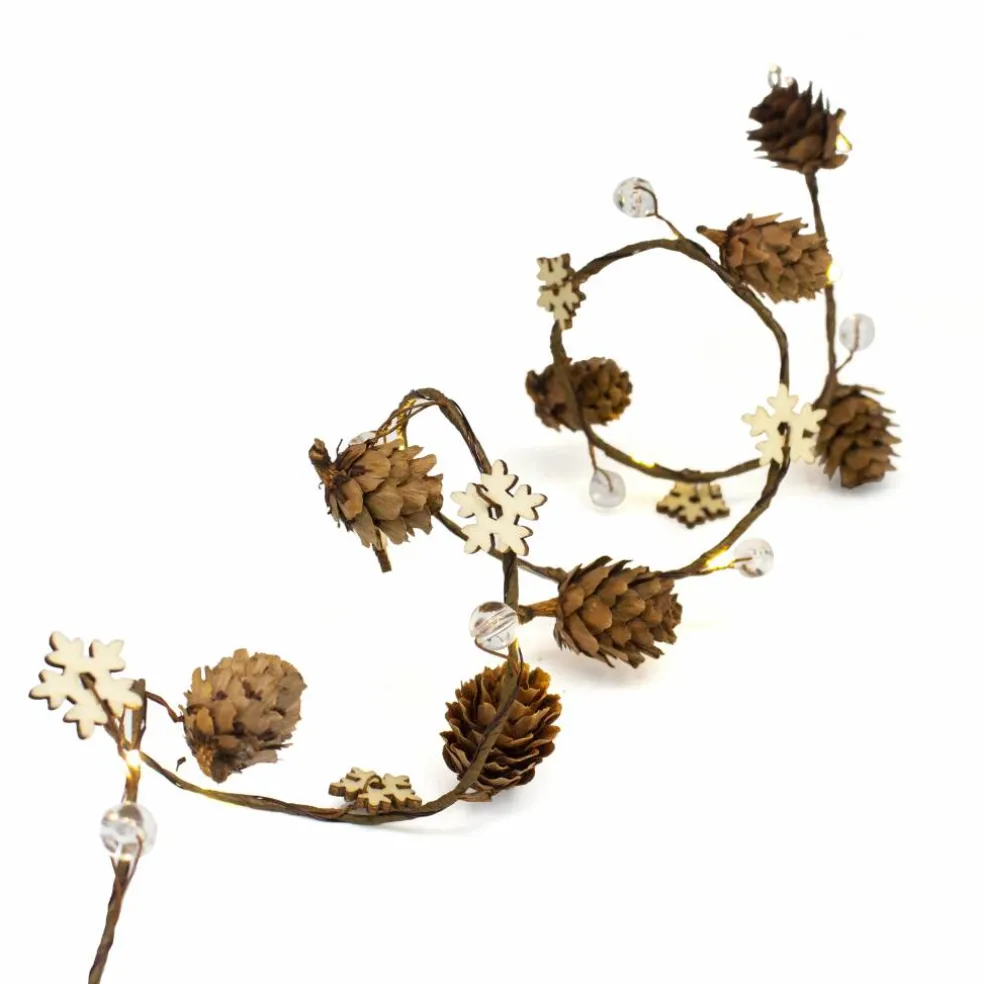18ct. Warm White LED Pinecone & Snowflake Garland String Lights on Brown Wire by Ashland®