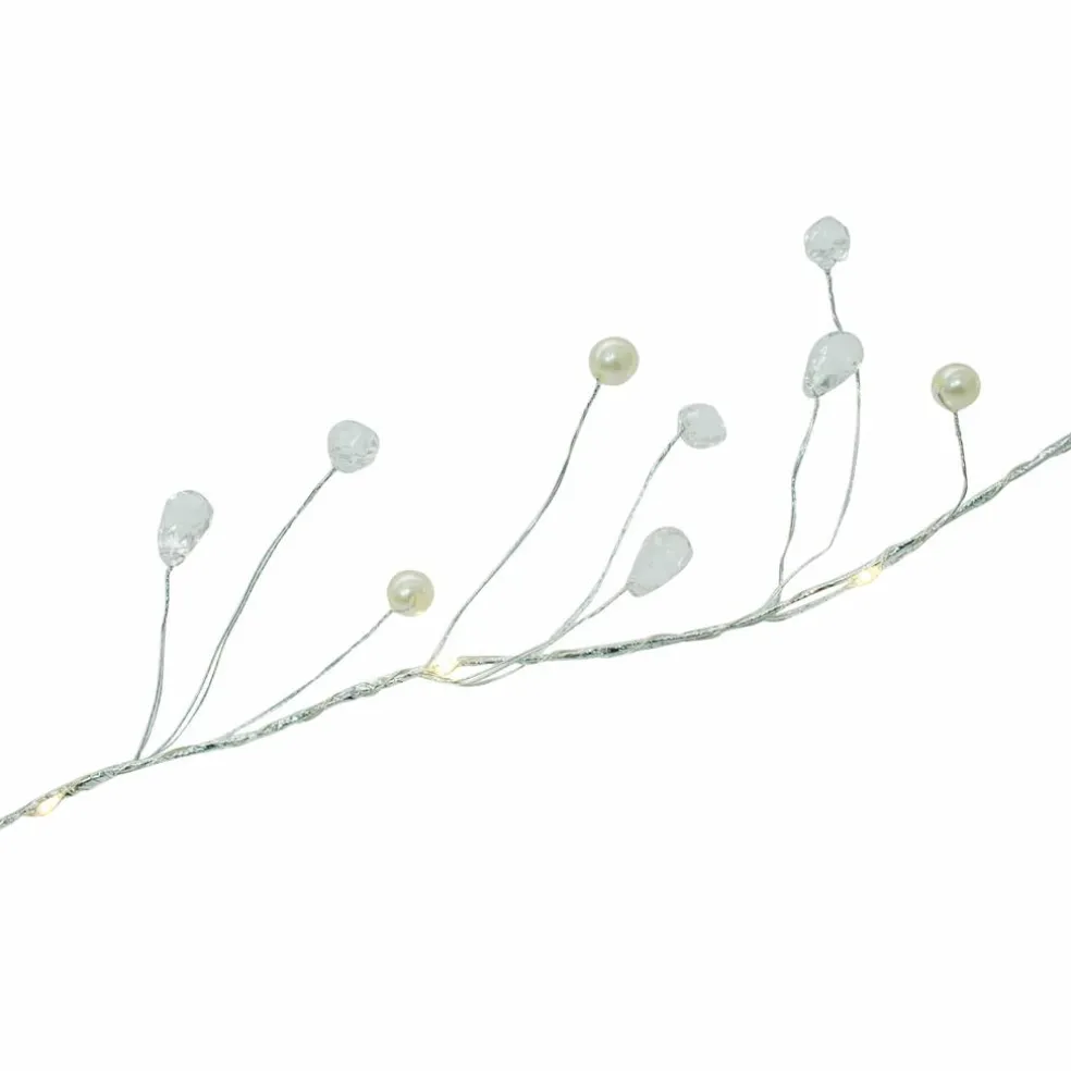 18ct. Warm White LED Silver & Pearl Berry Garland String Lights on Brown Wire by Ashland®