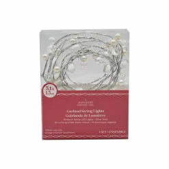 18ct. Warm White LED Silver & Pearl Berry Garland String Lights on Brown Wire by Ashland®