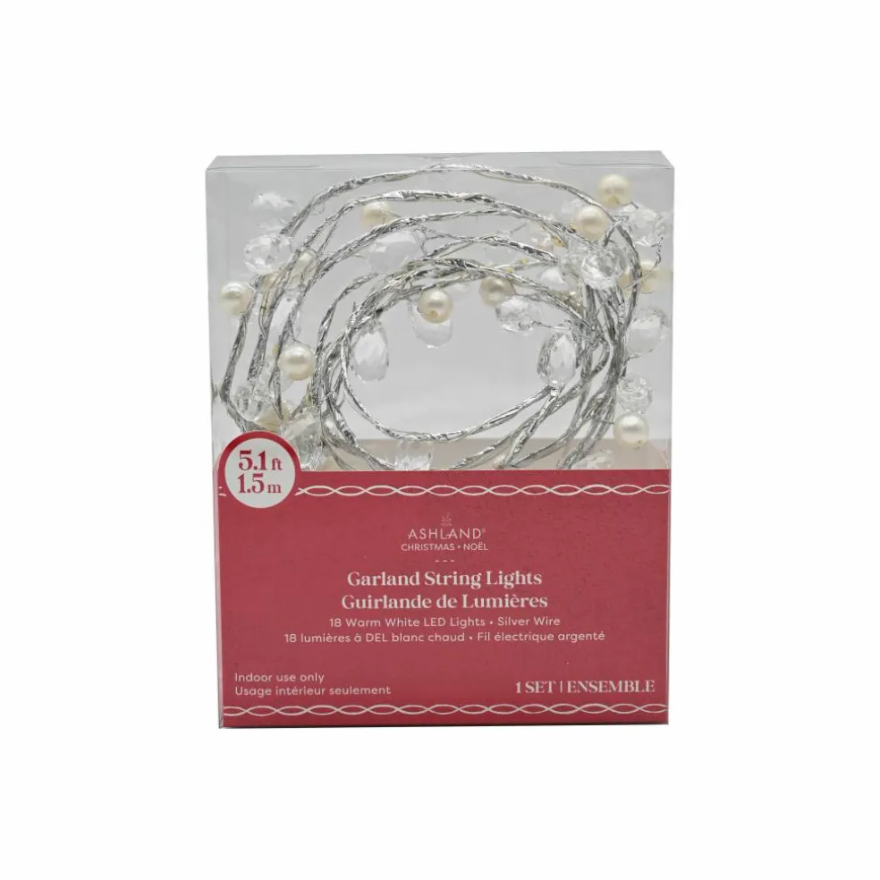 18ct. Warm White LED Silver & Pearl Berry Garland String Lights on Brown Wire by Ashland®