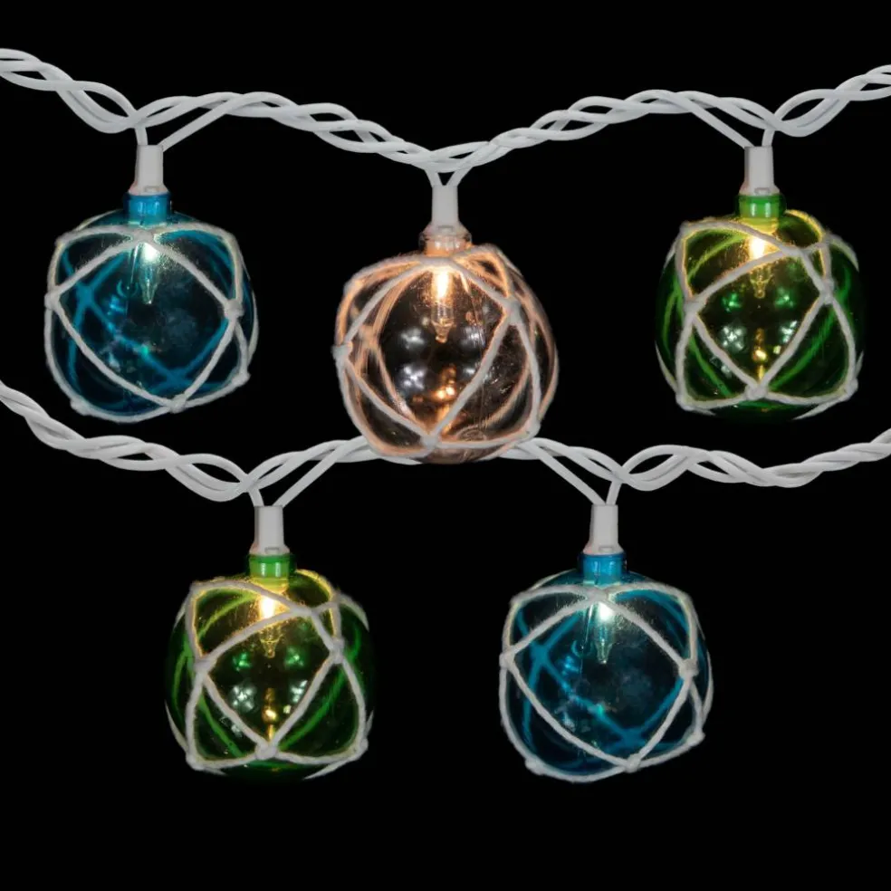 10ct. White Twine Wrapped Multicolor Ball String Lights with Green Wire