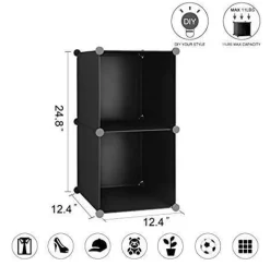 Cube Storage, 2-Cube Organizer Units, Plastic Closet Storage Shelves, DIY Book Shelf, Modular Bookcase, Cabinet Ideal for Bedroom, Living Room, Home Office, 12.4" L x 12.4" W x 24.8" H Black
