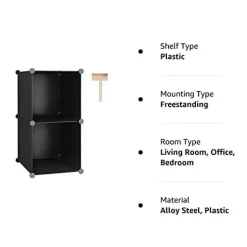 Cube Storage, 2-Cube Organizer Units, Plastic Closet Storage Shelves, DIY Book Shelf, Modular Bookcase, Cabinet Ideal for Bedroom, Living Room, Home Office, 12.4" L x 12.4" W x 24.8" H Black