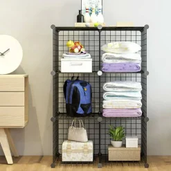 Cube Storage Organizer,6 Cube Closet Organizers and Storage,Wire Metal Grids Bookshelf,Stackable Modular Shelves,Cube Storage Organizer Bins for Home,Office,Kids Room,Black