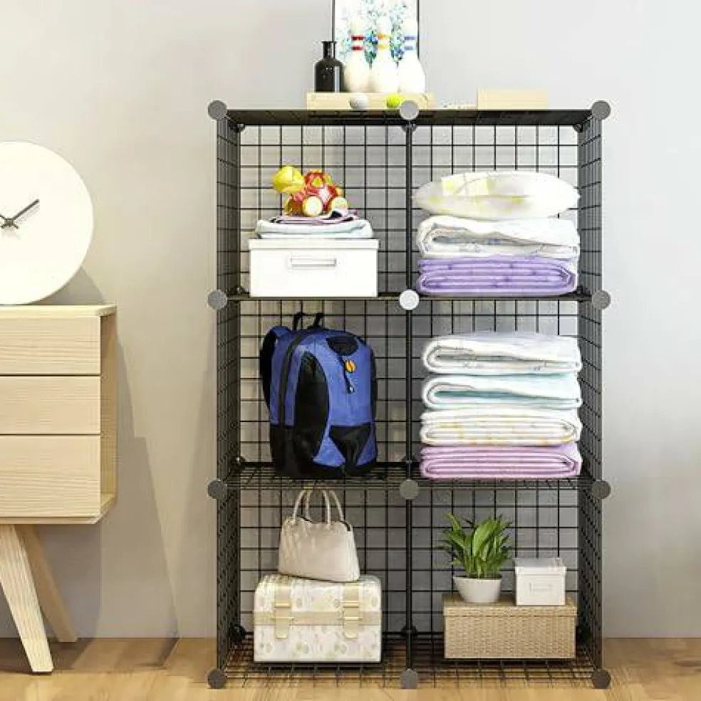 Cube Storage Organizer,6 Cube Closet Organizers and Storage,Wire Metal Grids Bookshelf,Stackable Modular Shelves,Cube Storage Organizer Bins for Home,Office,Kids Room,Black