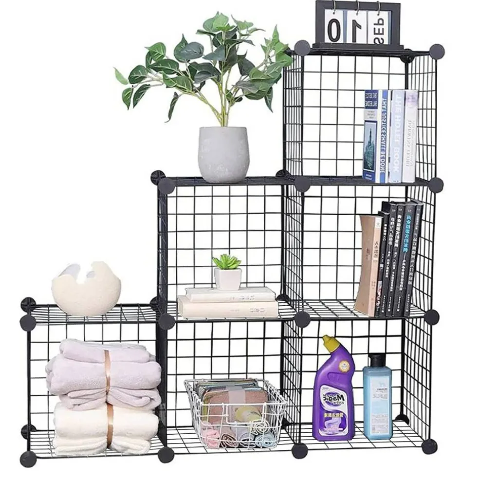 Cube Storage Organizer,6 Cube Closet Organizers and Storage,Wire Metal Grids Bookshelf,Stackable Modular Shelves,Cube Storage Organizer Bins for Home,Office,Kids Room,Black
