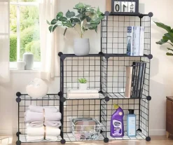 Cube Storage Organizer,6 Cube Closet Organizers and Storage,Wire Metal Grids Bookshelf,Stackable Modular Shelves,Cube Storage Organizer Bins for Home,Office,Kids Room,Black